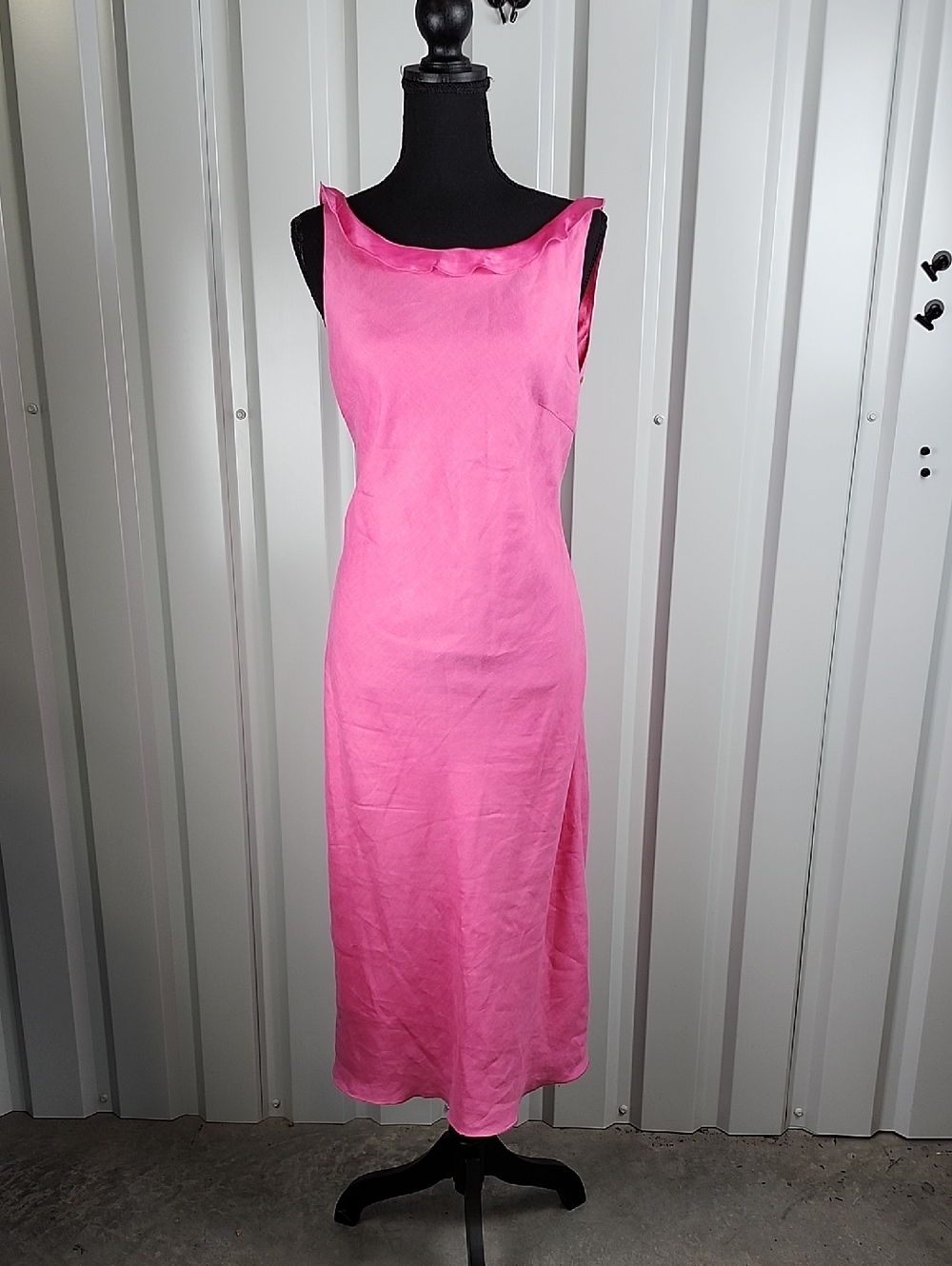 Tara Jarmon Womens Pink Linen Silk Midi Dress Size EU40 US 8 Bias Cut Sleeveless